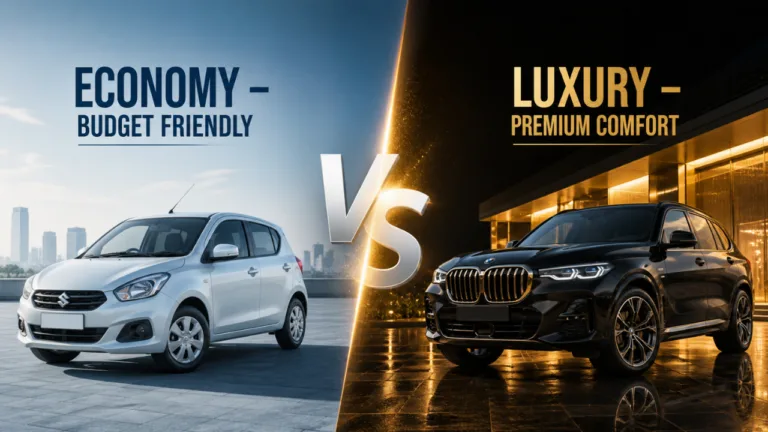 economy vs luxury car rental comparison banner